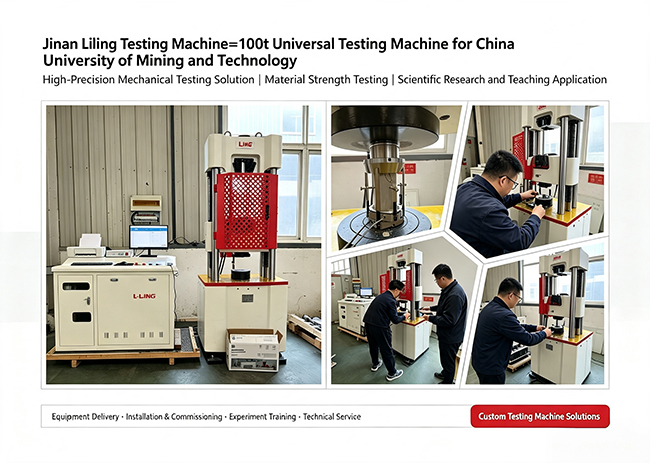 Jinan Liling Testing Machine delivered 100 tons of electro-hydraulic servo universal material testing machine for China University of Mining and Technology to empower mining engineering scientific research and testing.